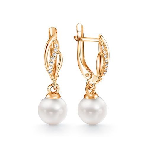 Серьги длинные Zlato, красное золото 585 проба, вставка фианит/жемчуг (Zlato, Россия) — от 2375.69 руб. в сети магазинов DIAMANTE забронировать в магазине Серьги длинные Zlato, красное золото 585 проба, вставка фианит/жемчуг (Zlato, Россия)