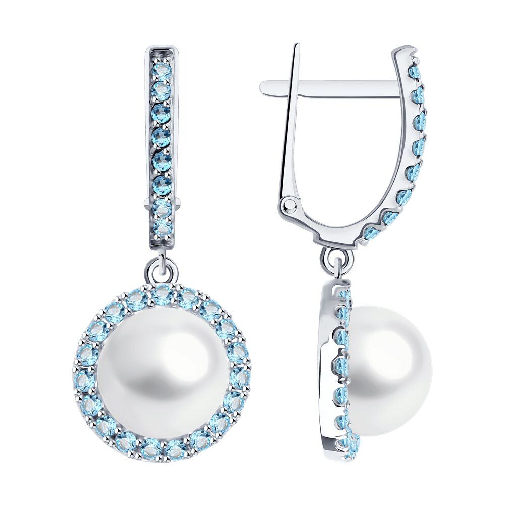 Серьги длинные Diamant, белое золото 585 проба, вставка жемчуг/топаз (Diamant, Россия) — от 3344.95 руб. в сети магазинов DIAMANTE забронировать в магазине Серьги длинные Diamant, белое золото 585 проба, вставка жемчуг/топаз (Diamant, Россия)