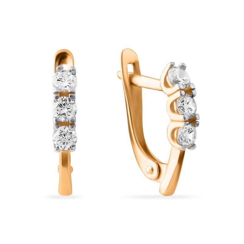 Серьги с английским замком SANIS, красное золото 585 проба, вставка фианит (SANIS, Россия) — от 1025.12 руб. в сети магазинов DIAMANTE  забронировать в магазине Серьги с английским замком SANIS, красное золото 585 проба, вставка фианит