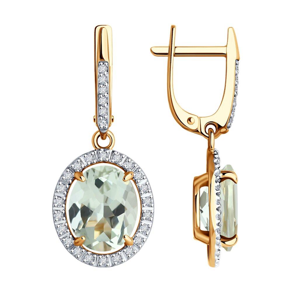 Серьги длинные, красное золото 585 проба, вставка фианит/празиолит (Россия) — от 2637.36 руб. в сети магазинов DIAMANTE забронировать в магазине Серьги длинные, красное золото 585 проба, вставка фианит/празиолит (Россия)