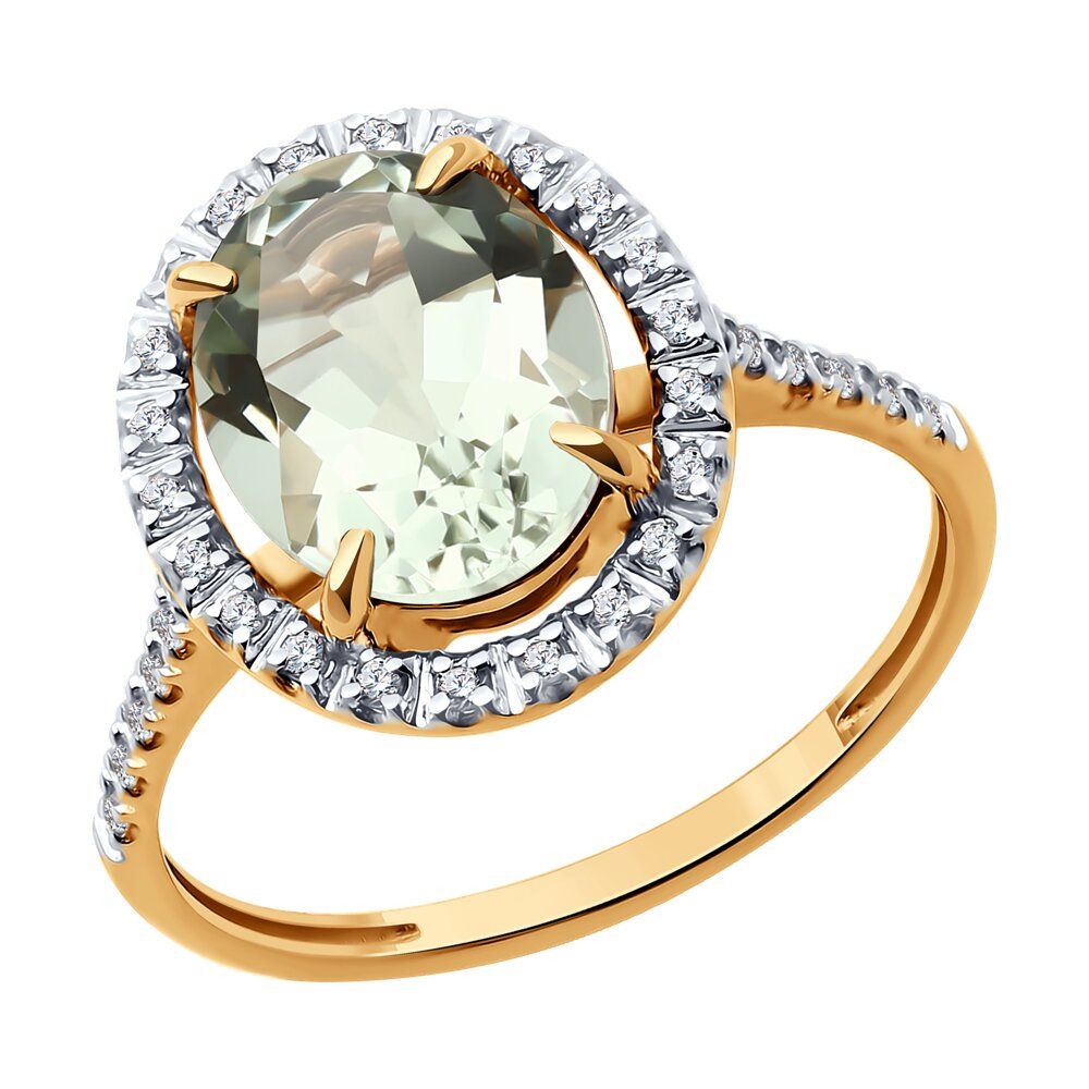 Кольцо декоративное Diamant, красное золото 585 проба, вставка фианит/празиолит (Diamant, Россия) — от 1677.06 руб. в сети магазинов DIAMANTE забронировать в магазине Кольцо декоративное Diamant, красное золото 585 проба, вставка фианит/празиолит (Diamant, Россия)