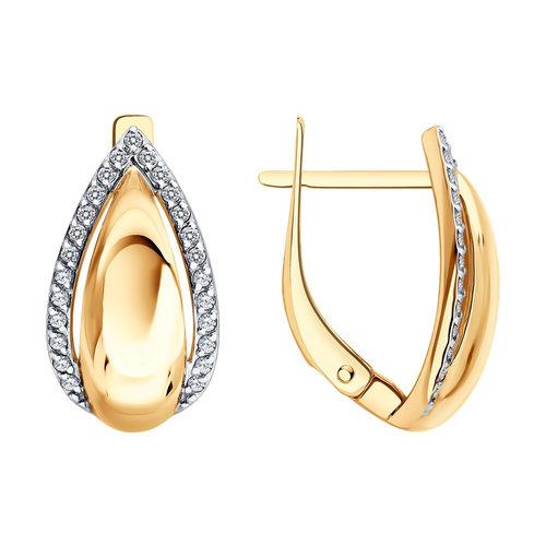 Серьги с английским замком, красное золото 585 проба, вставка фианит (Россия) — от 2271.15 руб. в сети магазинов DIAMANTE забронировать в магазине Серьги с английским замком, красное золото 585 проба, вставка фианит