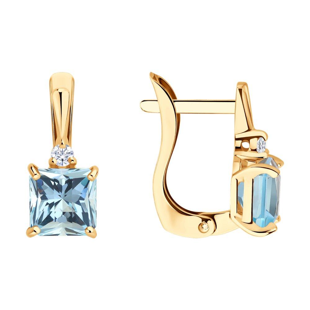 Серьги с английским замком, красное золото 585 проба, вставка фианит/топаз (Россия) — от 1235.52 руб. в сети магазинов DIAMANTE забронировать в магазине Серьги с английским замком, красное золото 585 проба, вставка фианит/топаз (Россия)