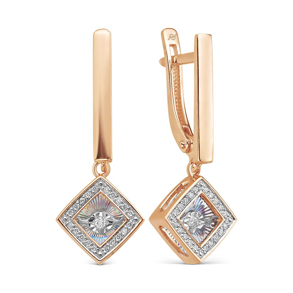 Серьги длинные Prestige, красное золото 585 проба, вставка бриллиант (Prestige, Россия) — от 5062.11 руб. в сети магазинов DIAMANTE забронировать в магазине Серьги длинные Prestige, красное золото 585 проба, вставка бриллиант (Prestige, Россия)