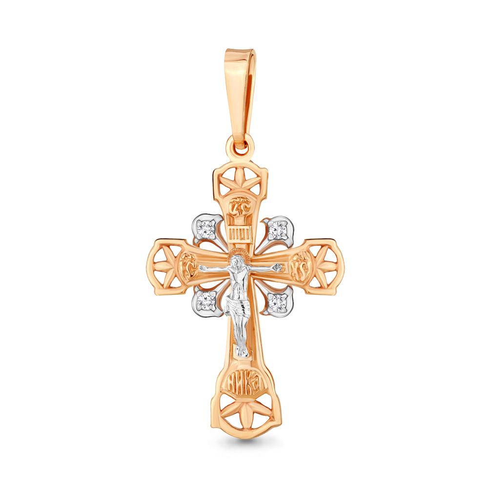 Подвеска крестик Aquamarine, красное золото 585 проба, вставка фианит (Aquamarine, Россия) — от 1256.56 руб. в сети магазинов DIAMANTE забронировать в магазине Подвеска крестик Aquamarine, красное золото 585 проба, вставка фианит (Aquamarine, Россия)