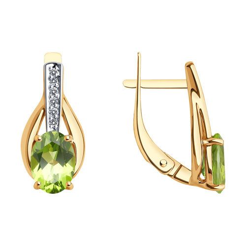 Серьги с английским замком Diamant, красное золото 585 проба, вставка фианит/хризолит (Diamant, Россия) — от 1606.28 руб. в сети магазинов DIAMANTE забронировать в магазине Серьги с английским замком Diamant, красное золото 585 проба, вставка фианит/хризолит (Diamant, Россия)