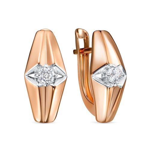 Серьги с английским замком, красное золото 585 проба, вставка фианит (Беларусь) — от 1390.31 руб. в сети магазинов DIAMANTE забронировать в магазине Серьги с английским замком, красное золото 585 проба, вставка фианит (Беларусь)