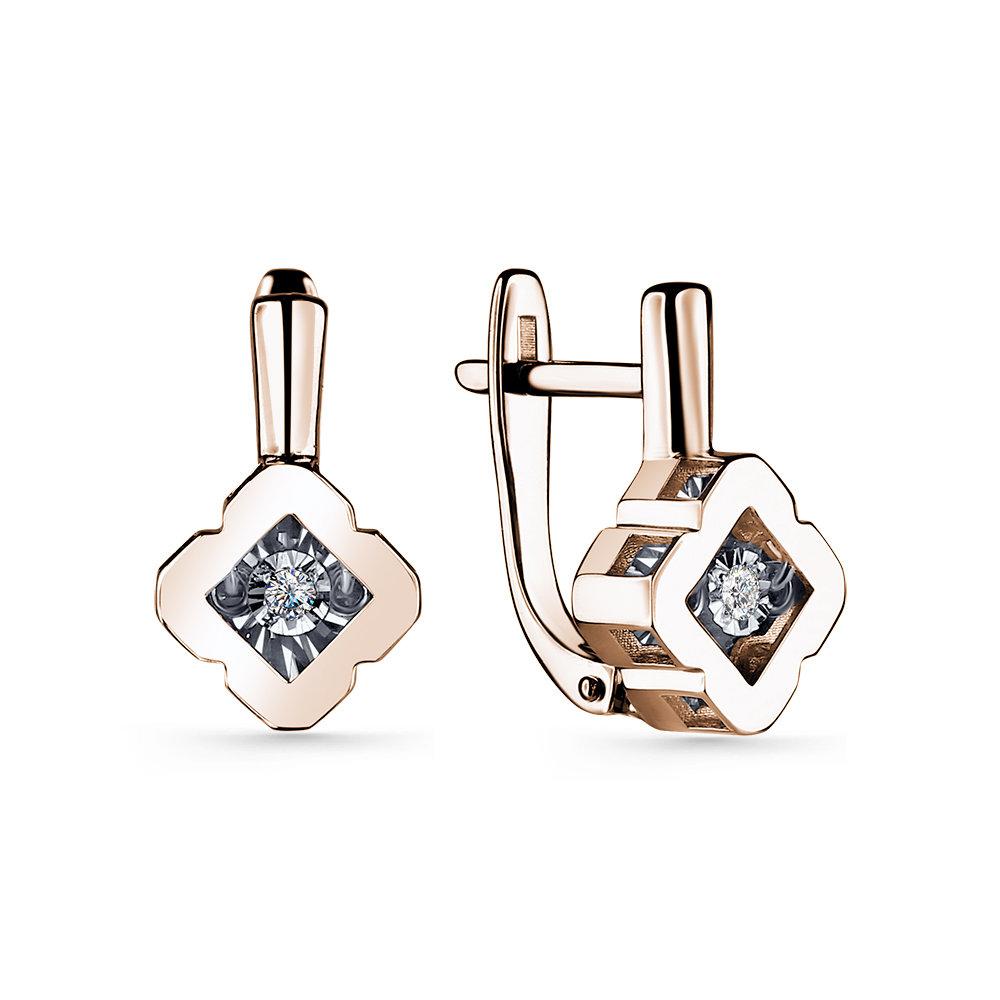 Серьги с английским замком Grigoriev, красное золото 585 проба, вставка бриллиант (Grigoriev, Россия) — от 3671.66 руб. в сети магазинов DIAMANTE  забронировать в магазине Серьги с английским замком Grigoriev, красное золото 585 проба, вставка бриллиант