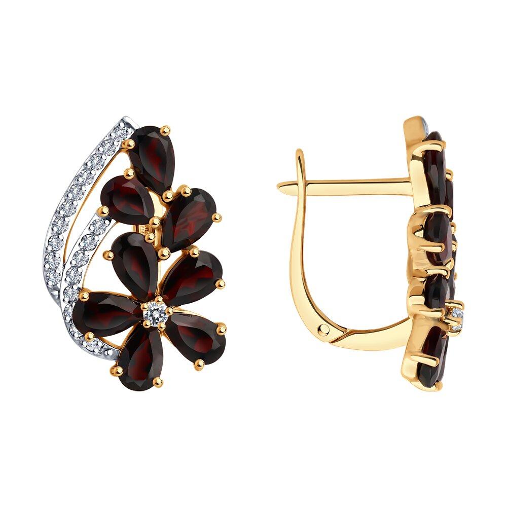 Серьги с английским замком, красное золото 585 проба, вставка фианит/гранат (Россия) — от 2399.76 руб. в сети магазинов DIAMANTE забронировать в магазине Серьги с английским замком, красное золото 585 проба, вставка фианит/гранат (Россия)